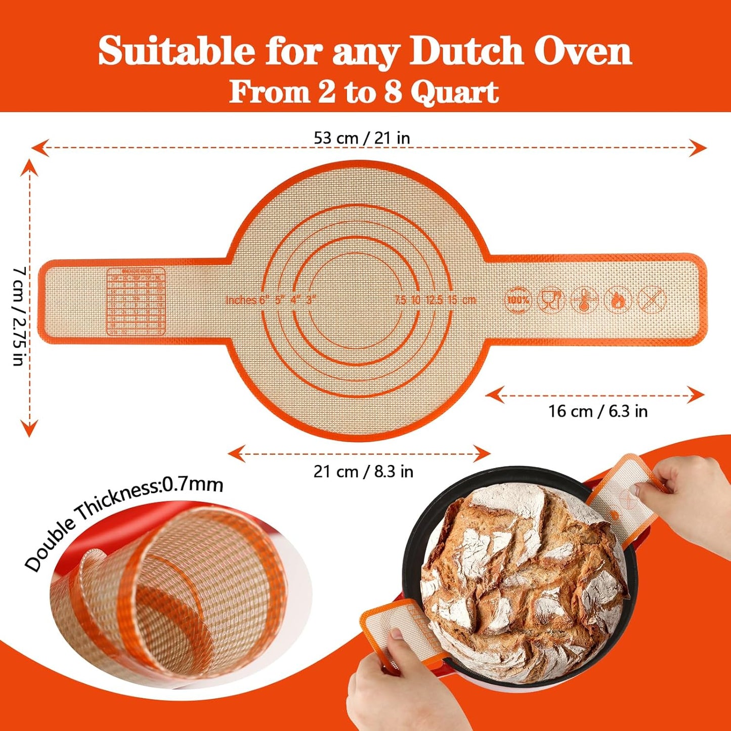 UBeesize 2 Pack Thickened Silicone Bread Sling, Reusable Sourdough Bread Baking Mat for Dutch Oven