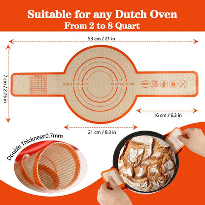 UBeesize 2 Pack Thickened Silicone Bread Sling, Reusable Sourdough Bread Baking Mat for Dutch Oven