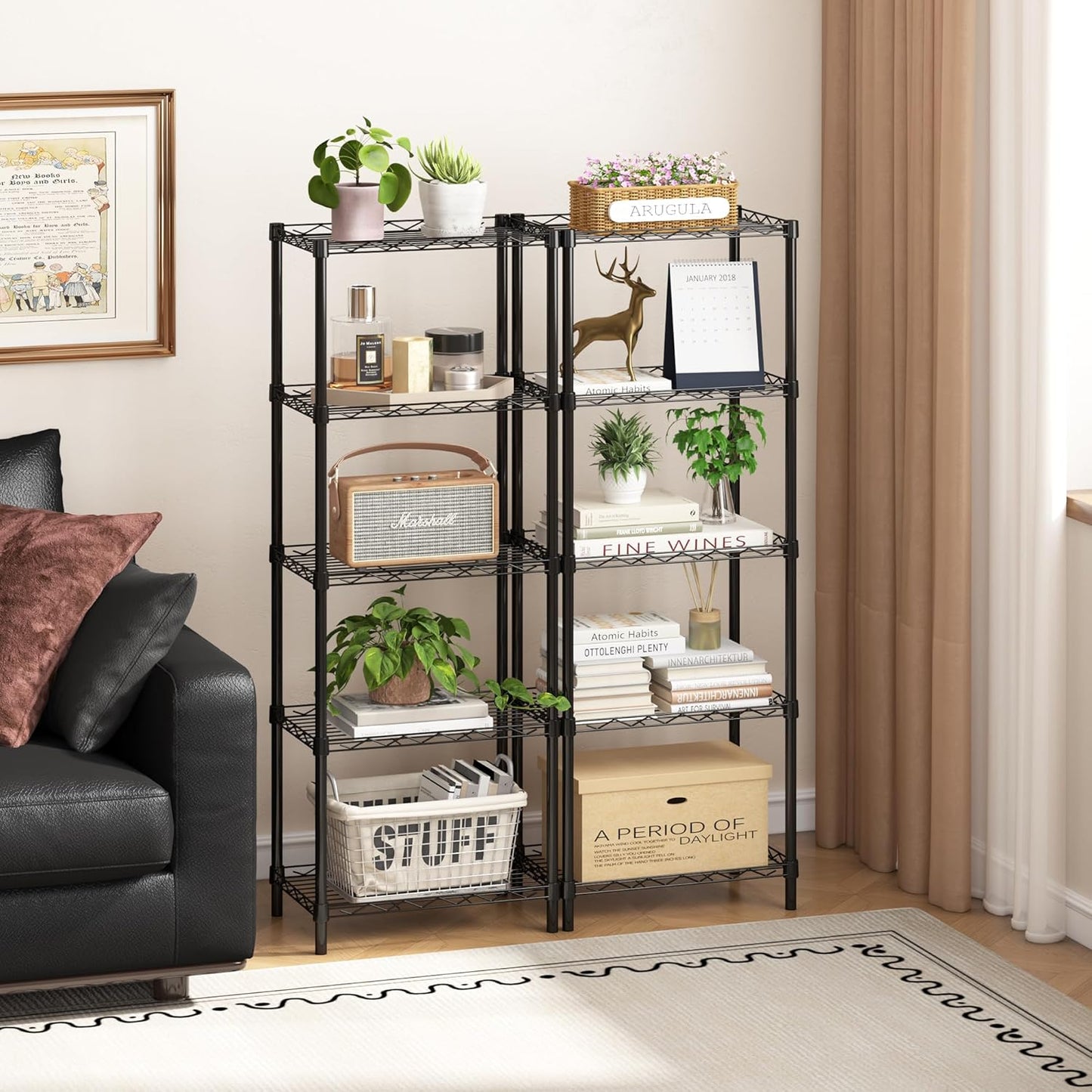5-Wire 16.5" 11.4" 47" HOMEFORT Storage Shelves, Shelving, Metal Shelving Unit,Small Wire Shlving Rack for Kitchen