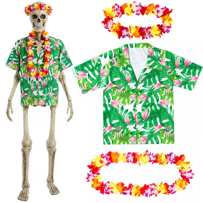 3 Pcs 12 Ft Skeleton Summer Costume Set, Hawaiian Skeleton Clothes Accessories Included Headband Garland and Shirt, Giant Skeletons Outfit Accessories for Outdoor Yard Decor, Skeletons Not Included