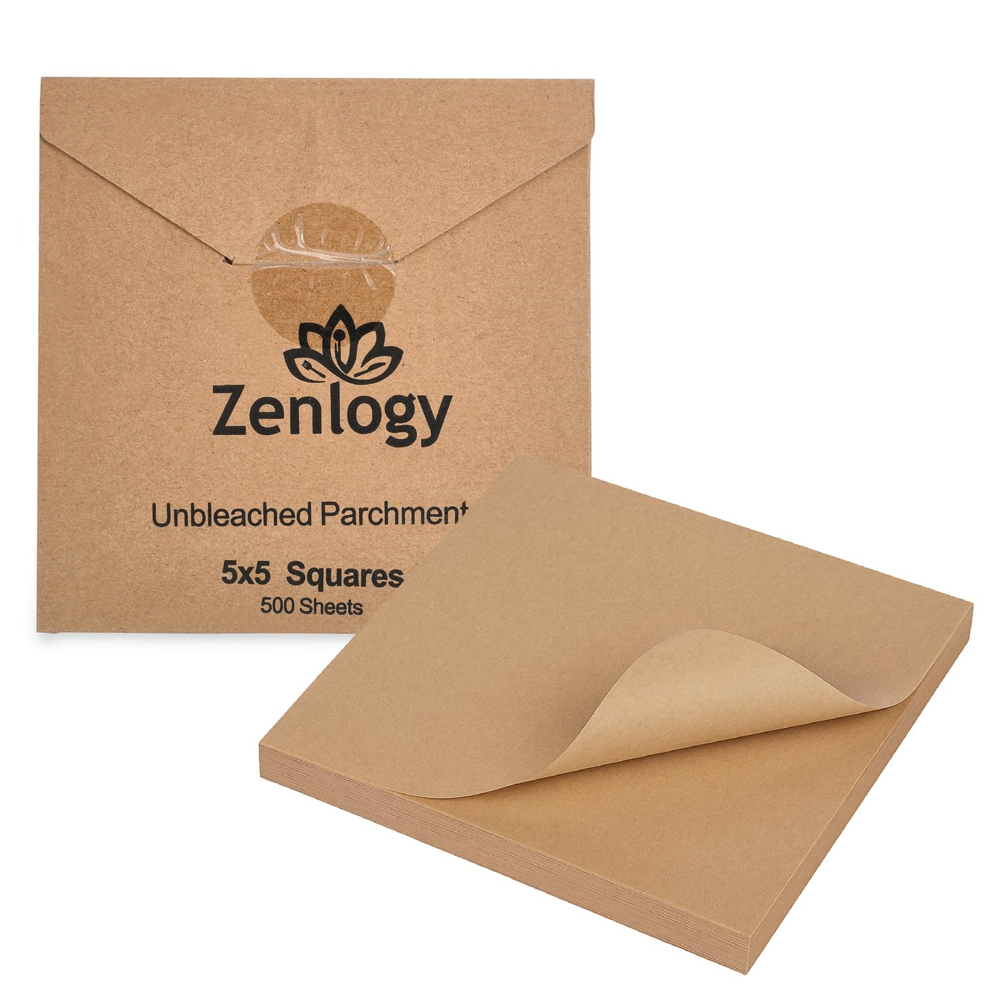 Zenlogy 5x5 Small Parchment Squares (500 sheets) - Unbleached, Non-stick, Pre-cut Parchment Paper- Ideal for Candy Wrappers, Liner Paper, Freezing and Storing, Separating, and Diamond Painting