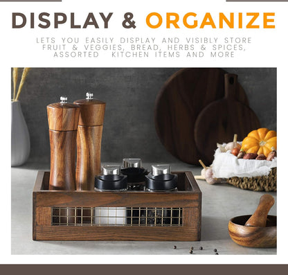Set of 2 Wooden Countertop Baskets for Kitchen, Bathroom, Pantry | Rustic Nesting Boxes, Wall Mount Upgrade