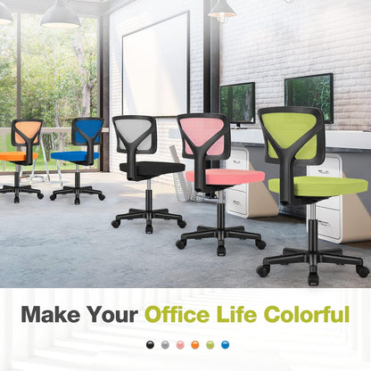 Home Office Chair Mesh Armless Computer Desk Chair, Ergonomic Task Rolling Swivel Chair with Lumbar Support, Green