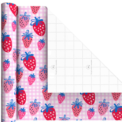 Hallmark Strawberry Scented Wrapping Paper Mini Rolls, 3-Pack (Strawberries, Lemons, Cherries) for Birthdays, Easter, Mother's Day, Bridal Showers, Any Occasion - 45 Sq. Ft. Total