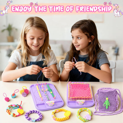 Friendship Bracelet Making Kit & DIY Weaving Loom, 500+ Colorful Ropes, Bands & Beads, Creative Arts and Crafts Gift for Girls Ages 6–12, Ideal Christmas Gifts for Girls Ages 5 6 7 8-12 Pink