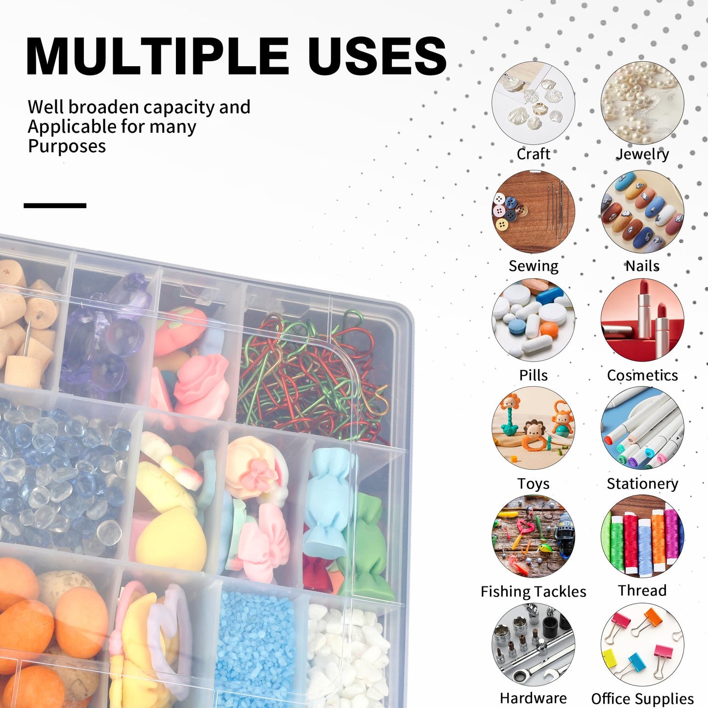 OALCQ 36 Grids 2 Pcs Bead Organizer and Storage Tackle Box for Rock Collection, Washi Tape, Small Items - Plastic Container