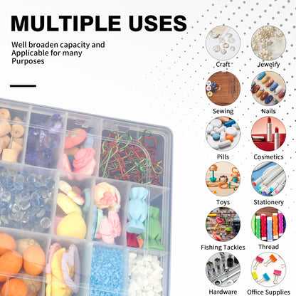 OALCQ 36 Grids 2 Pcs Bead Organizer and Storage Tackle Box for Rock Collection, Washi Tape, Small Items - Plastic Container