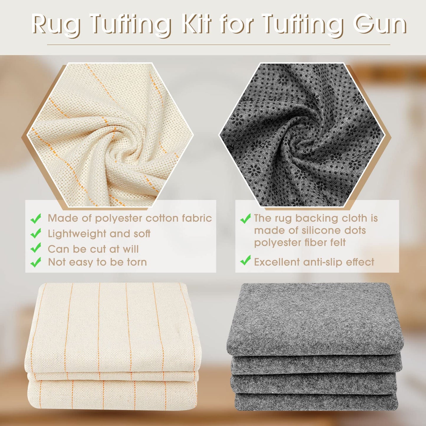 Tudomro 6 Pcs 79'' X 59" Large Tufting Cloth for Rugs and 71'' X 39" Non Slip Final Backing Tuft Fabric Monks Cloth for Tufting Needle DIY Rug Making, Contains Cleaning Brush and Glue Scraper