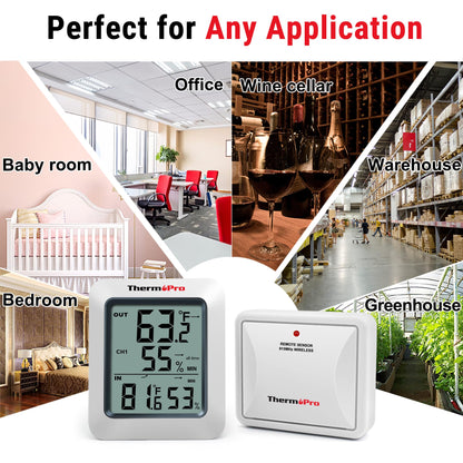 ThermoPro TP60 Digital Hygrometer Outdoor Thermometer Wireless Temperature and Humidity Gauge Monitor Room Thermometer with 500ft/150m Range Humidity Meter