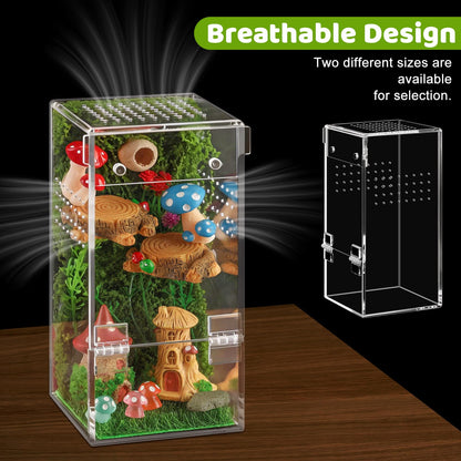 Jumping Spider Enclosure Kit Acrylic Terrarium Reptile Enclosure Accessories Insect Habitat for Mantis Tarantula Snail (Small)
