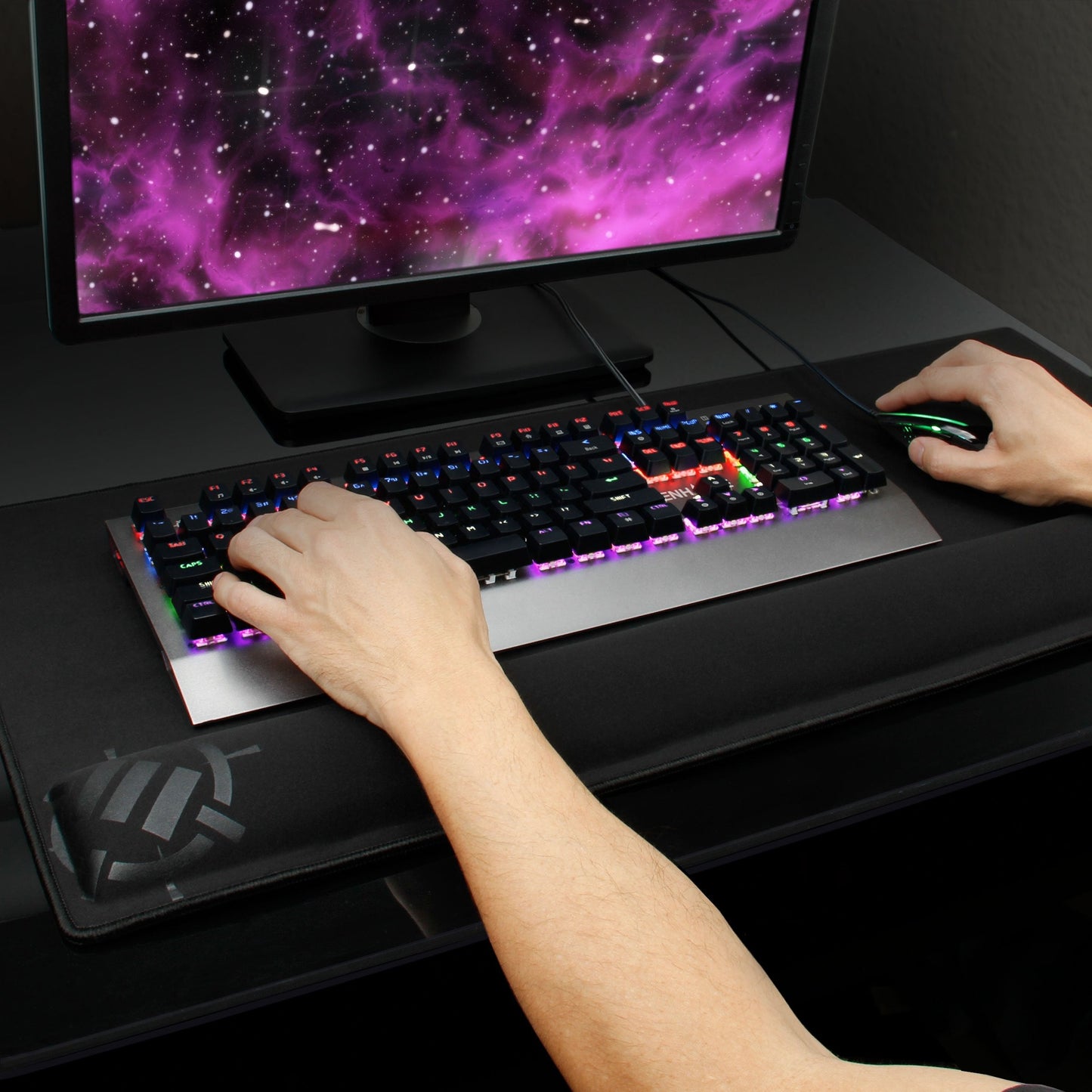 ENHANCE XXL Large Mouse Pad for Desk with 2XL Ergonomic Memory Foam Wrist Rest Support (31.5 x 13.78 x 1 inches) - Desk Pad with Anti-Fray Stitching & Soft Cushion Mat Surface, Designed in The U.S.
