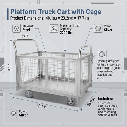 Silver Warehouse Storage Cart, Moving Cart for Large Dogs Travel, 661lb Weight Capacity