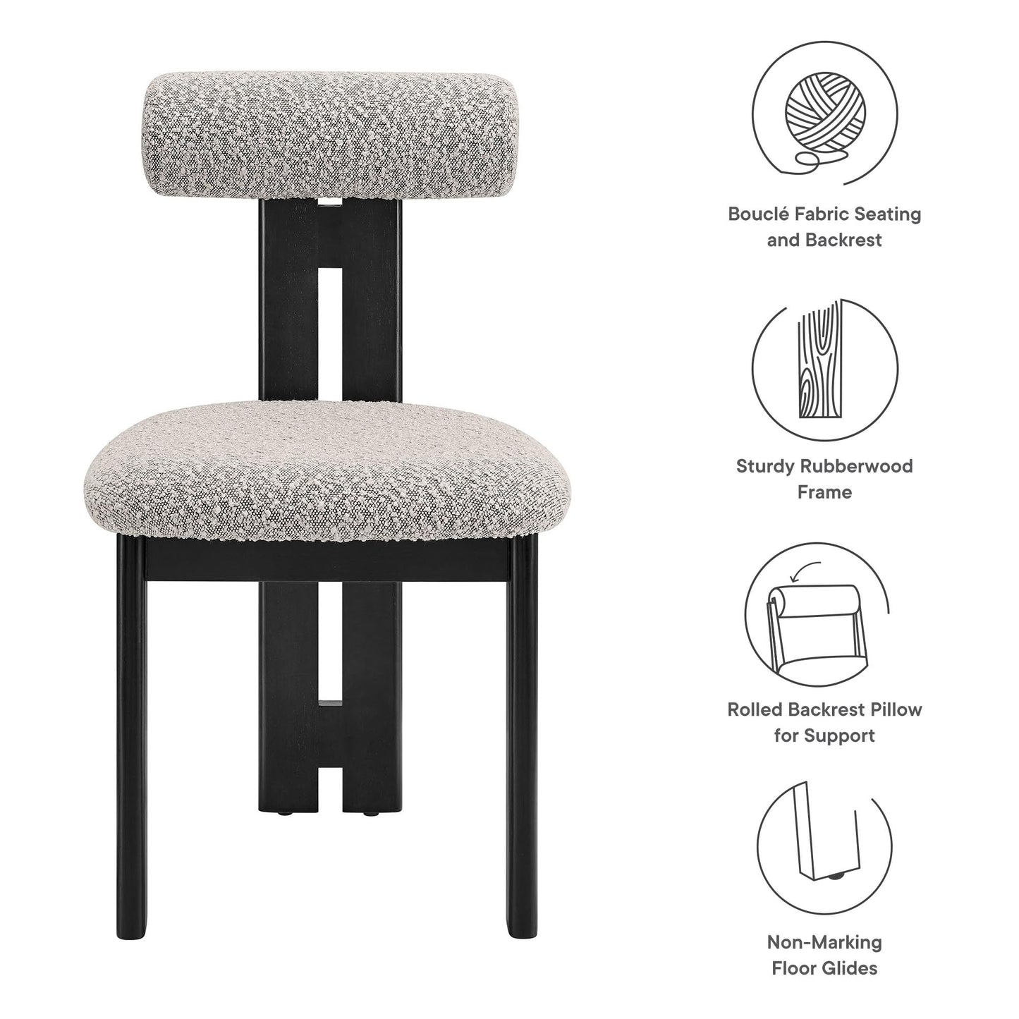 Modway Torian Upholstered Boucle Dining Chairs Set of 2 in Wenge Taupe - 3-Legged Farmhouse Kitchen Chairs - Mid-Century Modern Armless Accent Chairs - Comfortable Side Chairs with Wood Legs