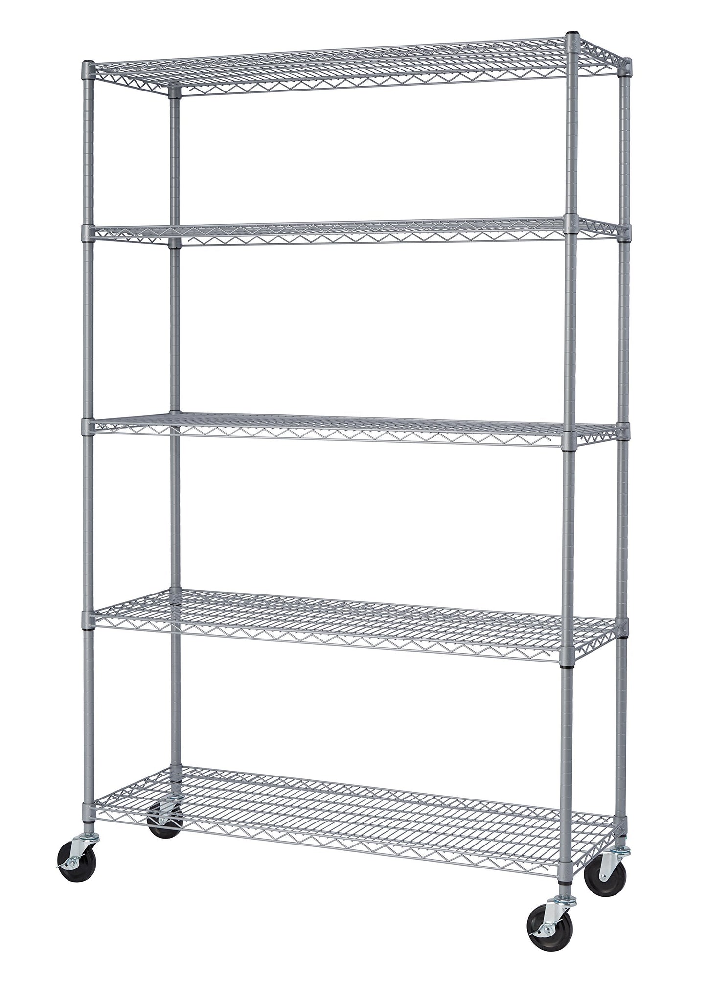TRINITY EcoStorage Heavy Duty 5-Tier Adjustable Wire Shelving with Wheels for Outdoor Use, Garage Storage and More, NSF Certified, 800-4000 Lb Capacity, Gray, 48" W X 18" D X 72-77" H
