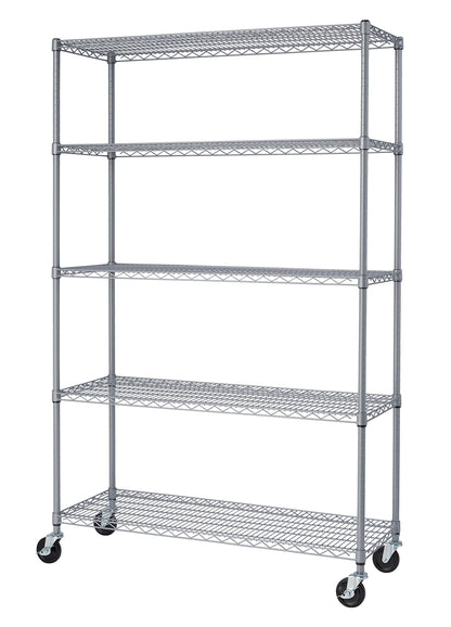 TRINITY EcoStorage Heavy Duty 5-Tier Adjustable Wire Shelving with Wheels for Outdoor Use, Garage Storage and More, NSF Certified, 800-4000 Lb Capacity, Gray, 48" W X 18" D X 72-77" H