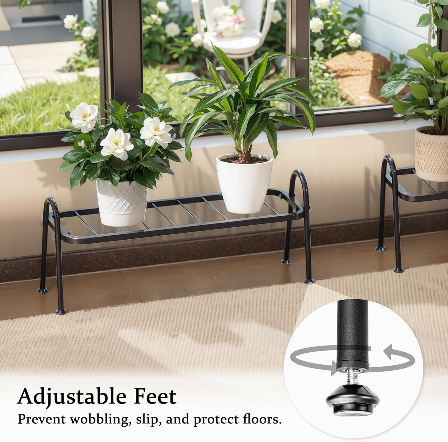 Josmimic 1-Tier Metal Plant Stand Indoor Outdoor, Heavy Duty Ladder Plant Shelf for Multiple Pots - Durable Flower