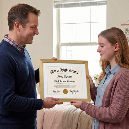 Americanflat 11x14 Diploma Frame with Shatter-Resistant Glass - Use as 8.5x11 Frame with Mat or Display 11x14 Documents Without Mat - Certificate Frames with Engineered Wood for Wall Display - Gold