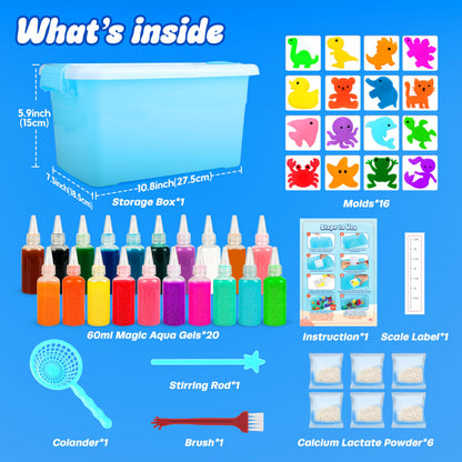 Mocoosy 20 Colors Magic Water Gel Kit for Kids, Aqua Fairy Water Elf Toy Kit with Aqua Gels & Squishy Molds, Make Your Own Squishies, DIY Squishy Maker Set Water Pets Crafts Boys Girls Birthday Gifts