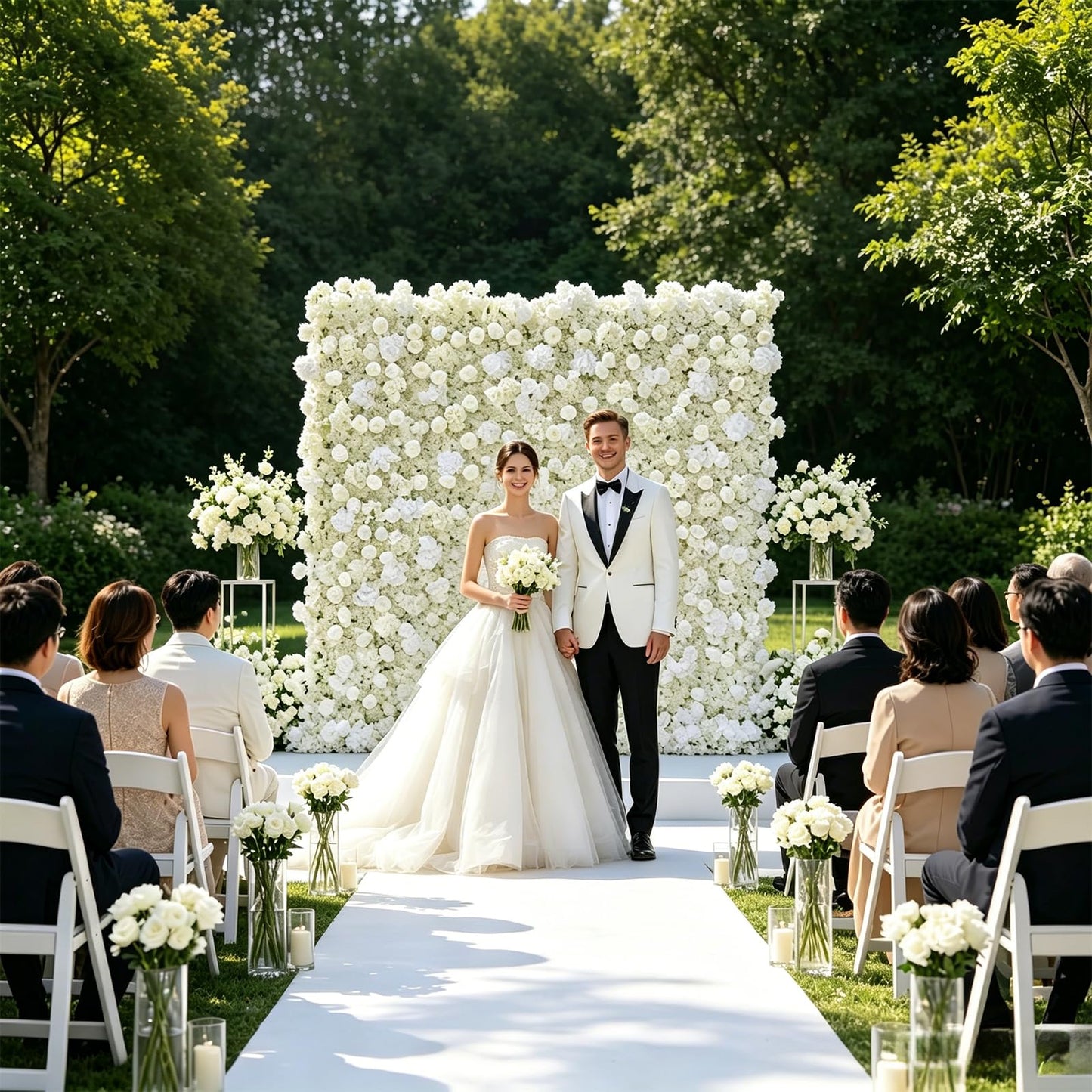 5D White Realistic Rose wall Backdrop, 8×8ft,Artificial Flower wall Panel. Easy to Install and Store, Reusable. Perfect for Weddings, Birthday Parties, and Home Decoration. Withouf Stand