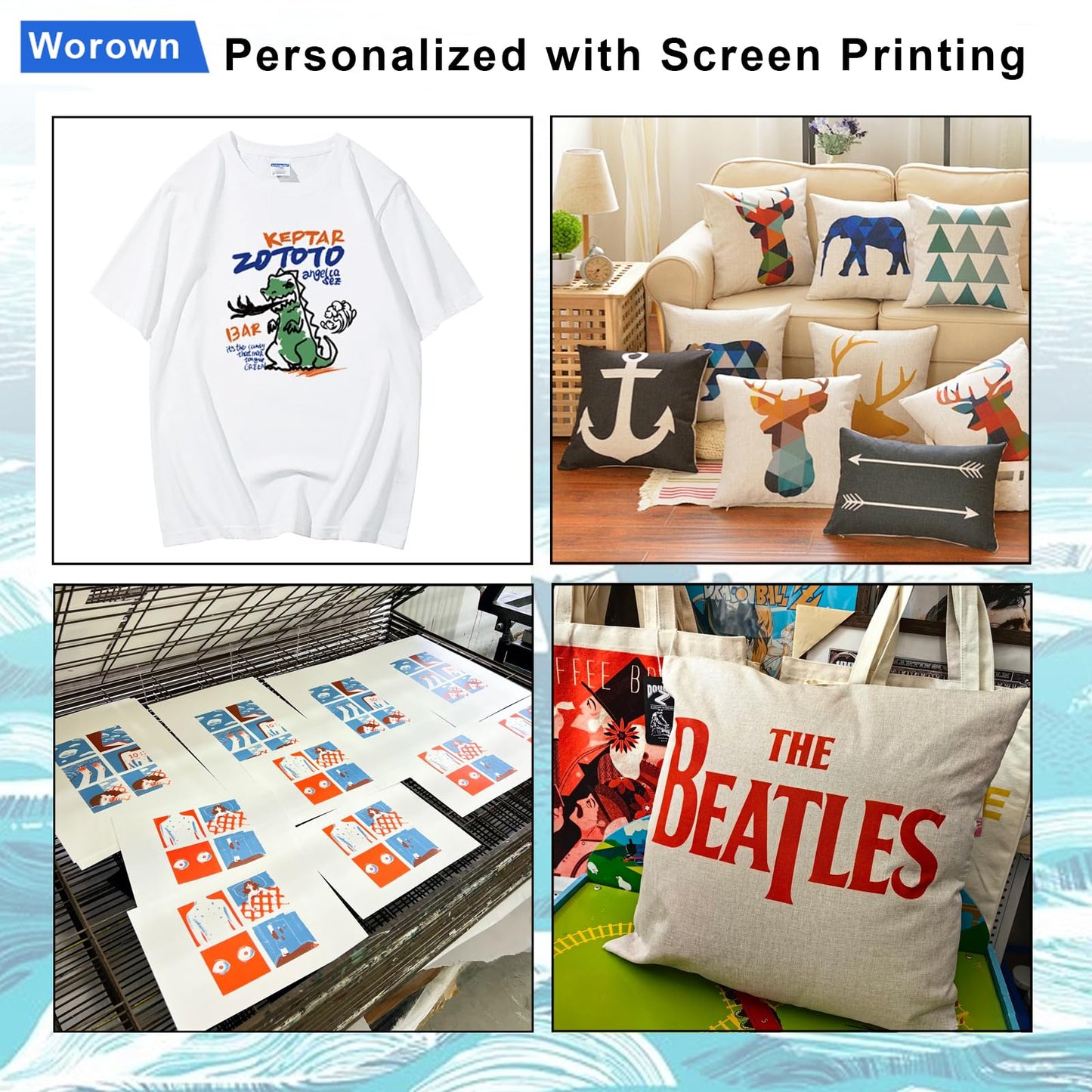 Worown 10 X 14 Inch Aluminum Silk Screen Printing Frame with 110 White Mesh, and Including 4 x 10 Inch Wooden Screen Printing Squeegee