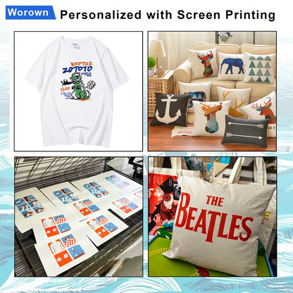 Worown 10 X 14 Inch Aluminum Silk Screen Printing Frame with 110 White Mesh, and Including 4 x 10 Inch Wooden Screen Printing Squeegee