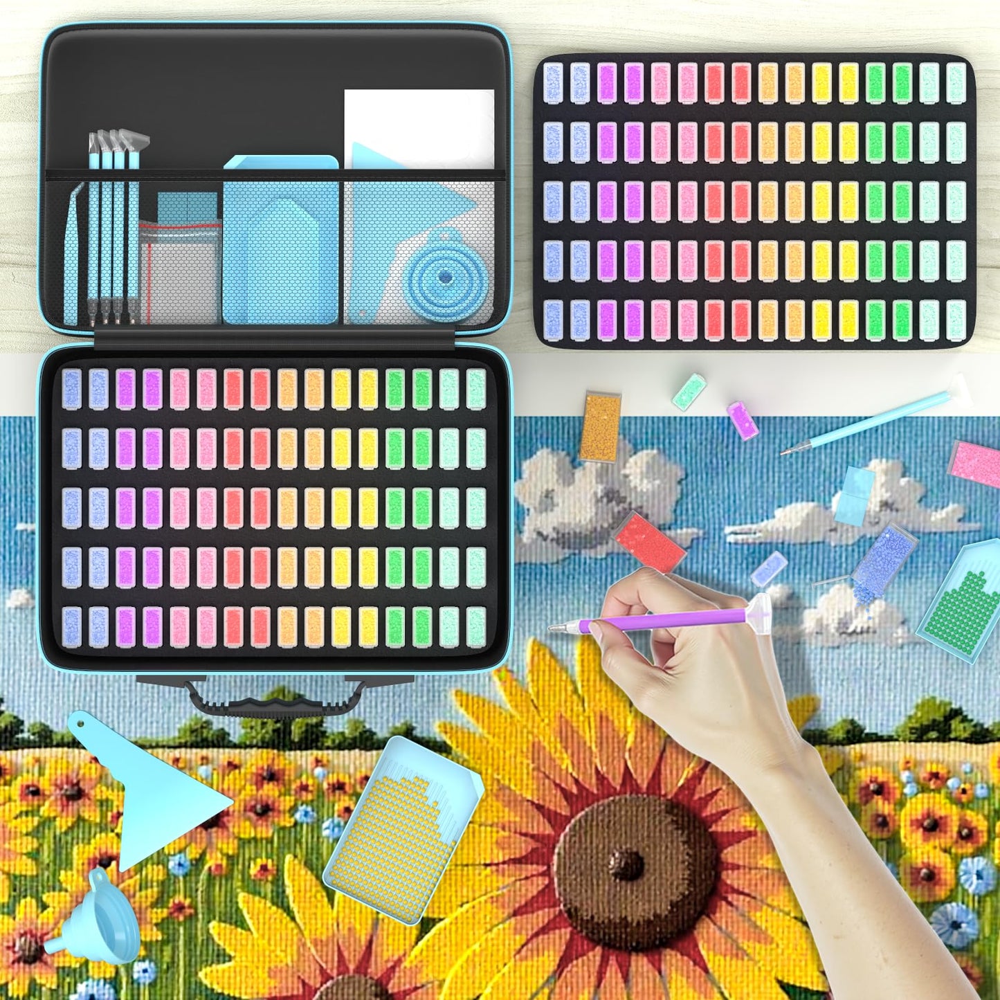 VANSUNS Diamond Painting Storage Containers Kits, Thickened Waterproof Portable Bead Storage Boxes for Diamond Painting Accessories and Tools, 160 Square Bottles