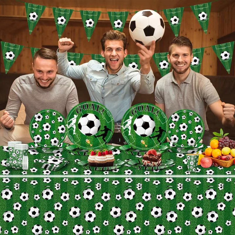 Soccer Birthday Party Decorations Includes Plates Napkins Banner Cups Tablecloth for Soccer Sports Theme Birthday Party Decorations, Serve 20