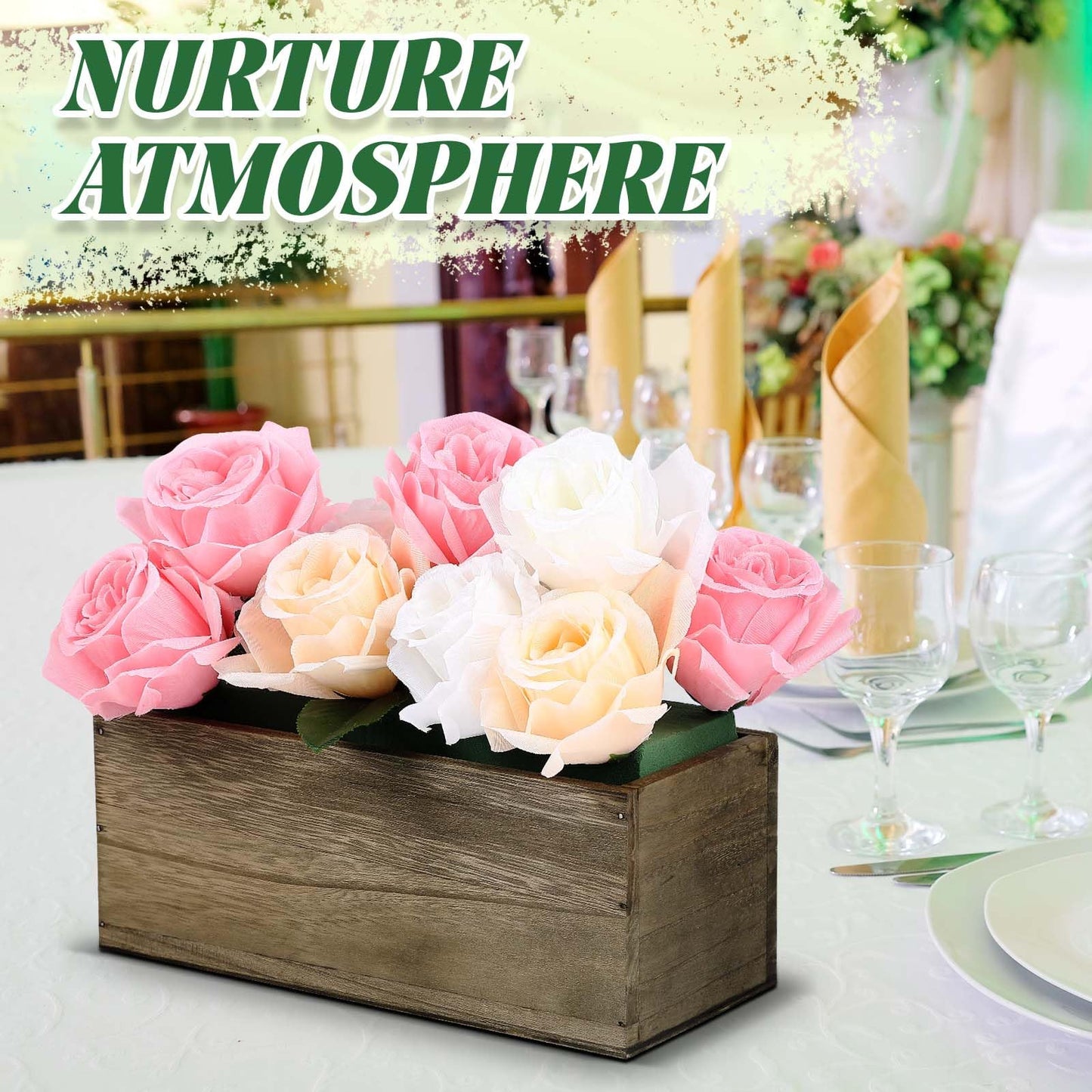 Havawish 5 Sets 10 x 4 x 4 in Wood Rectangular Planter Boxes Bulk Wood Flower Box Centerpiece Vases with Floral Foam Blocks Rustic Flower Pot Indoor Window for Wedding Arrangement