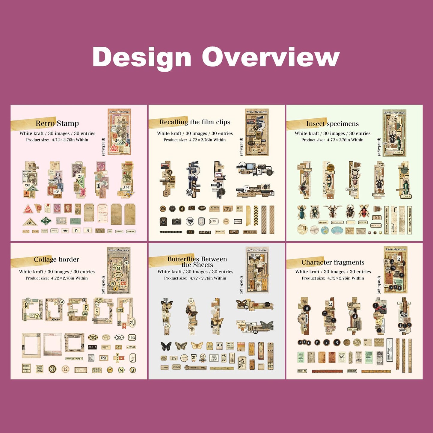 AuriicLeaf Retro Memories Vintage Scrapbook Stickers - 180pcs Aesthetic White Kraft Paper Ephemera Self-Adhesive Die-Cut Designs for Journaling Collage DIY Crafts