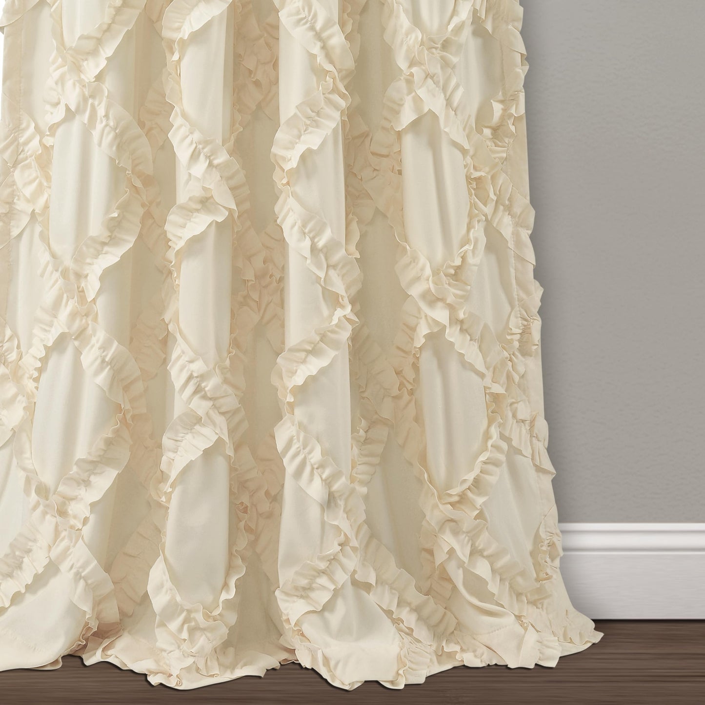 Lush Decor, Ivory Ruffle Diamond Curtains Textured Window Panel Set for Living, Dining Room, Bedroom (Pair), 84” x 54, 2 Count