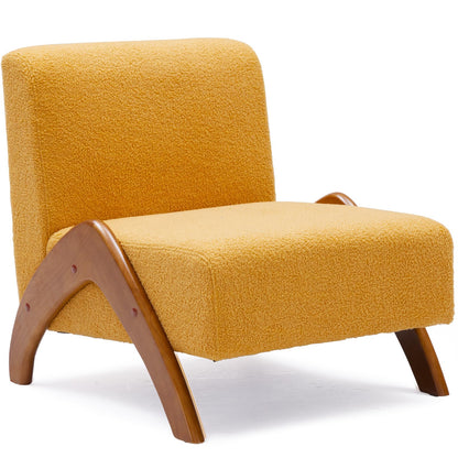 MILCIL Oversized Accent Chair, upholstered armless mid Century Modern Living Room Chair with Wooden Legs for Bedroom/Office/Cafe, Sherpa Yellow
