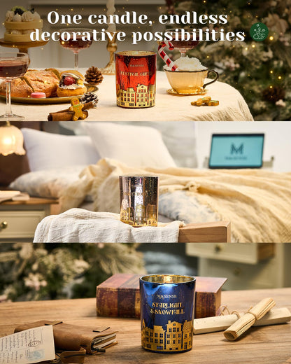 M&SENSE Sweet Home Holiday Candles Cinnamon Apple Scented, 18oz 100 Hours Large Christmas Candle Soy Wax Cracking Wooden Wick, Aromatherapy Gifts for Housewarming Bedroom, Warm Cozy Winter Decor