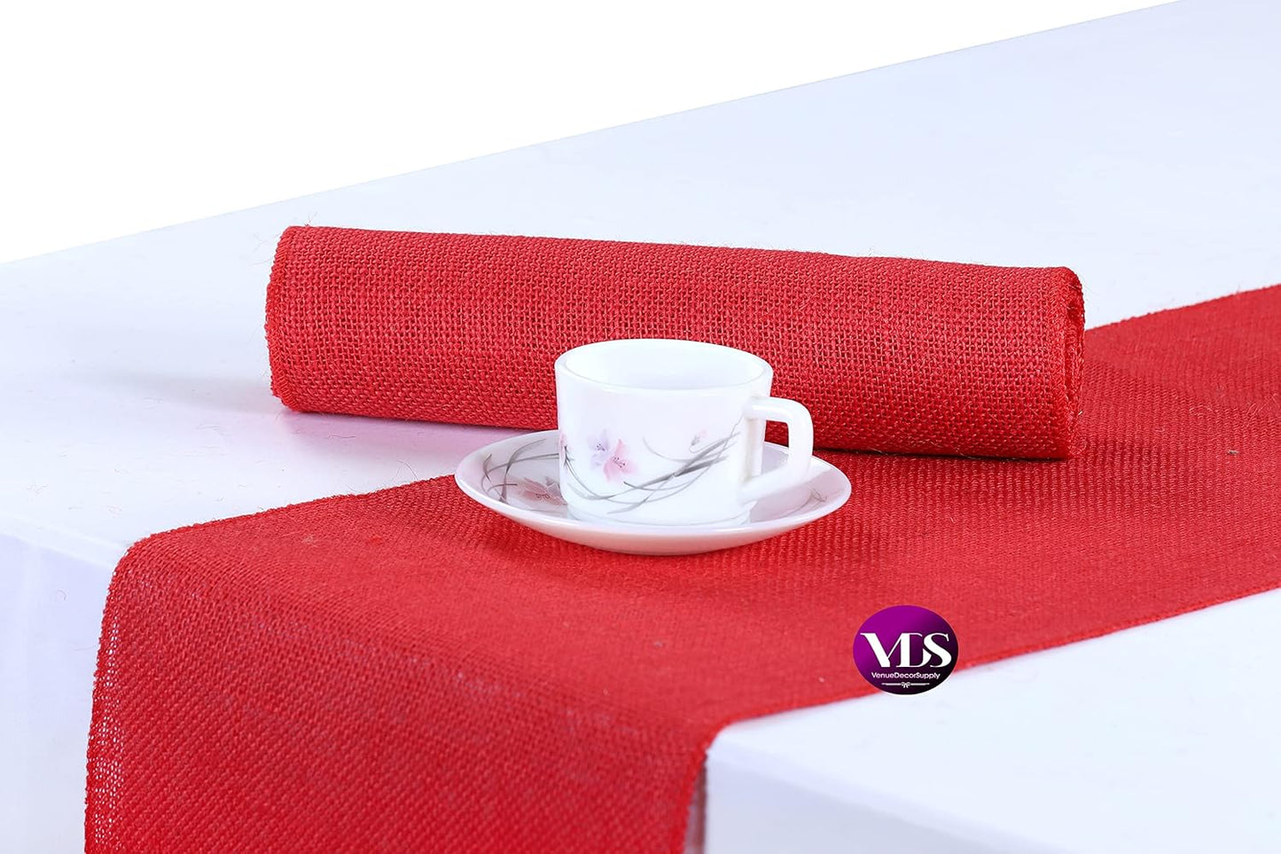 Pack 5, 100% 12X108 Inch)(Red) VDS of Burlap Table Runner Natural Jute Rustic Hessian Table Cloth Centrepiece