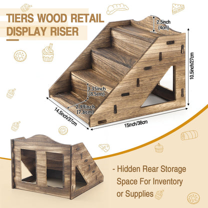 Yousoontic 4 Tier Wooden Soap Display Stand for Craft Shows Farmers Market Craft Fair Display Rack Portable Riser for Vendor Candle Cupcakes Jewelry Tumblers
