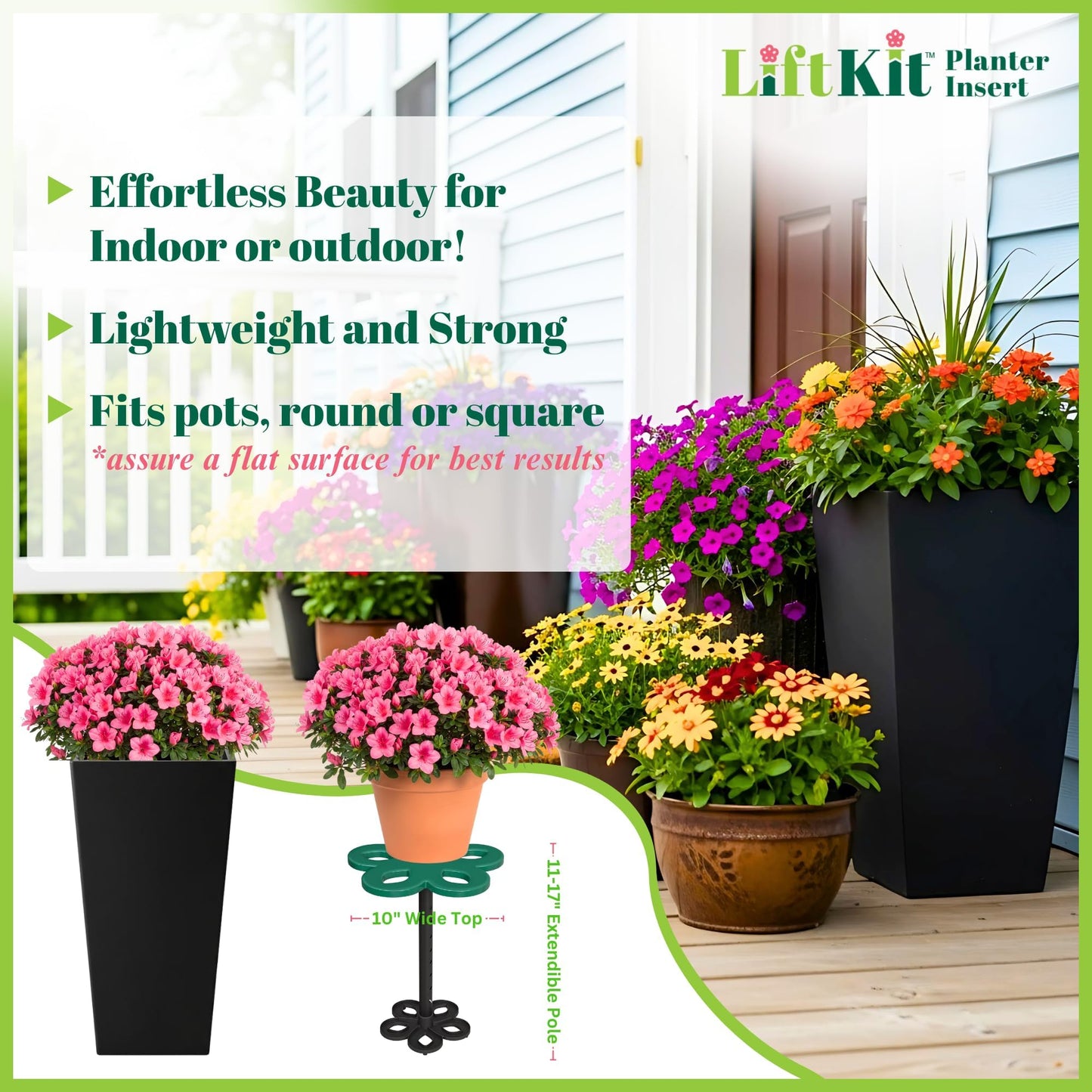 Lift Kit Planter Insert Tall Tapered Plant Riser Fill Bottom of Tall Flower Pots and Large Plant Containers | Indoor and Outdoor (11-17” Rise, 6" Base, 10" Top)