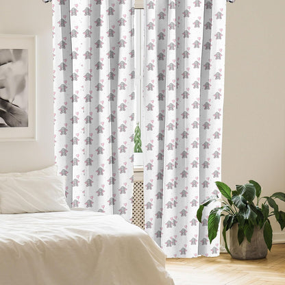 Ambesonne Animal Cartoon Curtains, 2 Panel Set for Living Room Bedroom, Heart Shaped Pink Balloons Design, 28" x 63",
