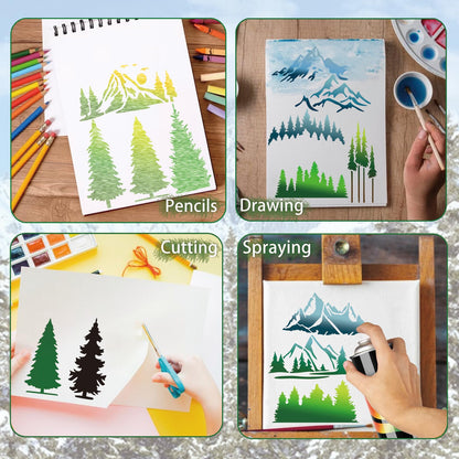 Mountain Stencils for Painting on Wood Burning Patterns Pine Tree Stencils Nature Stencil Christmas Tree Paint Template on Art Craft Canvas Wall Fabric Rock (50 Mountain)