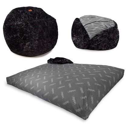 CordaRoy's Faux Fur Bean Bag Chair, Convertible Chair Folds from Bean Bag to Bed, As Seen on Shark Tank - Black, Full