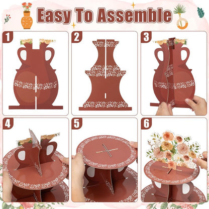ANGOLIO De Barro Mexicanos Cupcake Stand Party Supplies - 3 Tier Mexican Flower Birthday Cupcake Tower Taco Dessert Holder Display Party Decorations for Wedding Baby Shower Birthday Fiesta (Brown)
