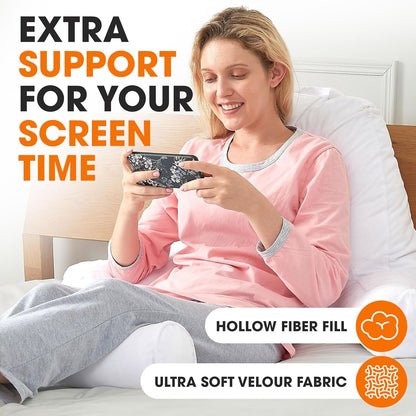 Cheer Collection Reading Pillow Chair - Chair Pillow with Arms and Detachable Neck Bolster for Bed & Couch - Machine