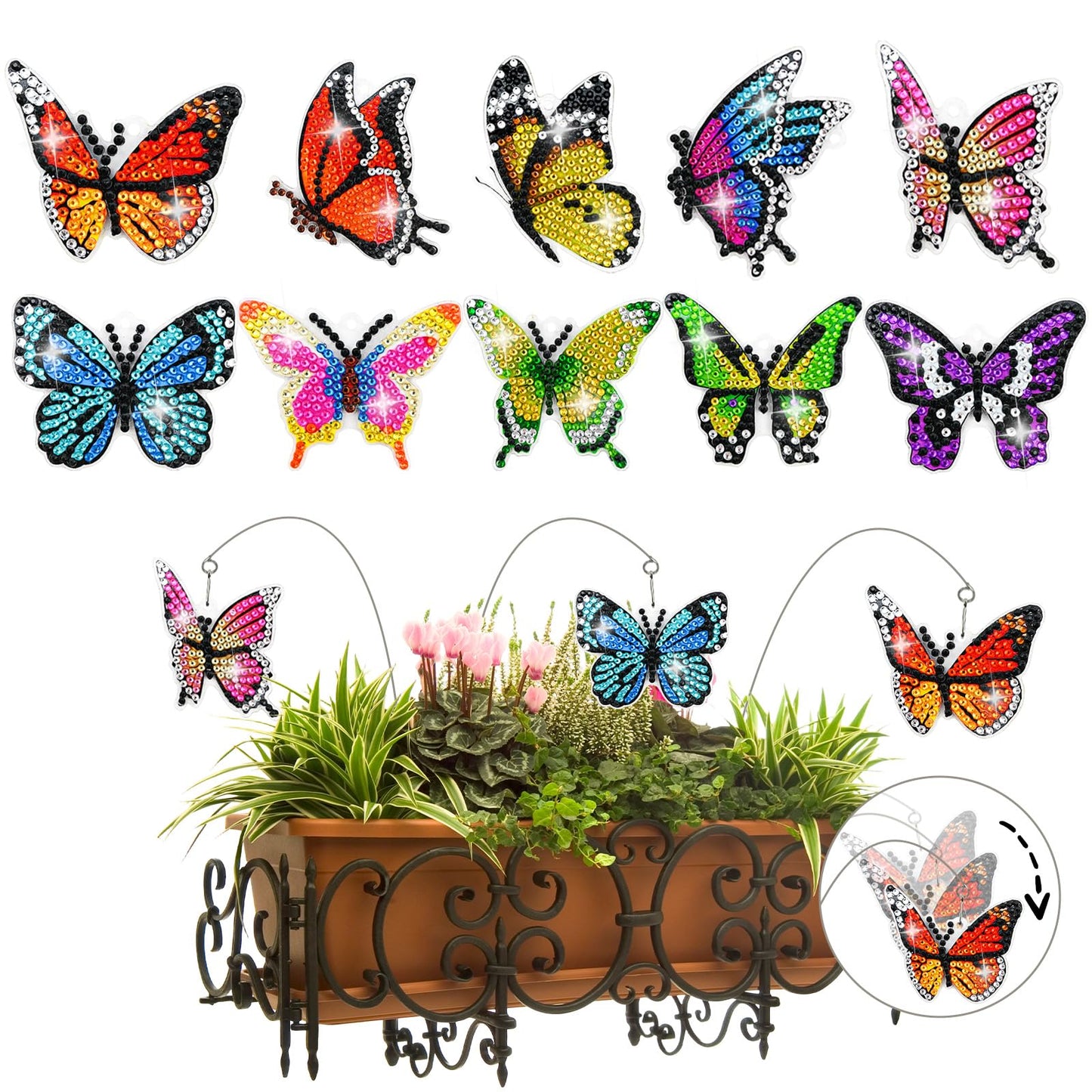 LINGFANG 10 Pcs Diamond Art Swaying in The Wind, Diamond Art Kits for Adults, High Flexibility Iron Garden Stakes Decor, Diamond Art Painting Crafts for Beginners, Woman Gift (Butterfly)