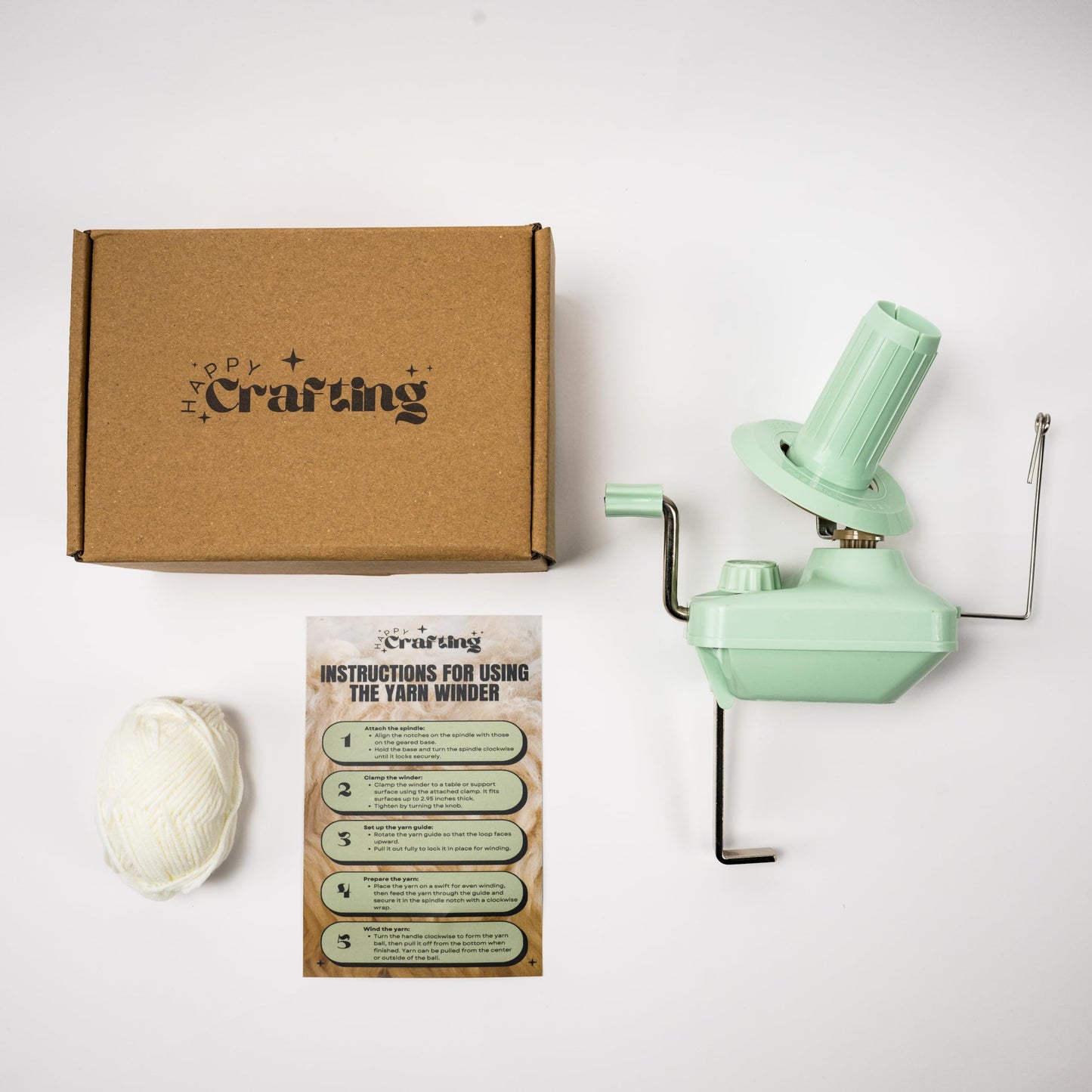 Happy Crafting Yarn Winder | Sage Green Hand-Operated Wool Winder with Extra-Wide Table Clamp | Yarn Ball Winder for Knitting, Crochet & Tufting | Essential Crafting Tool & Organizer