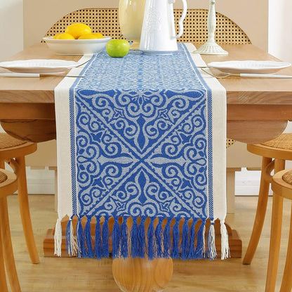 13 48 Inch Floral Coffee Table Runner for Living Room Kitchen Farmhouse Bordered Dining Table Runner with Fringe