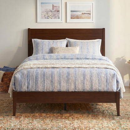 Christopher Knight Home Mid-Century Modern Solid Bamboo Wood Queen Size Sleigh Platform Bed Frame with Wood Slats and Metal Support,No Box Spring Needed,Easy Assembly, Chocolate