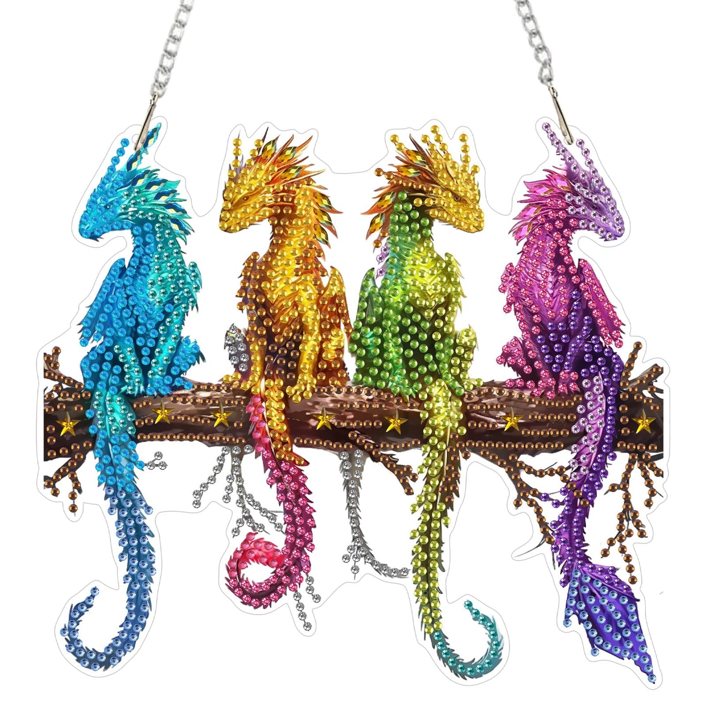 SENQAO Dragon Diamond Art Hanging Kits for Adults Kids, Double Sided DIY Acrylic Diamond Art Painting Window Pendants Home Garden Wall Hanging Kits Hanging Ornament