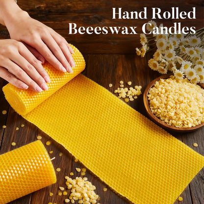 Beeswax Candle Set -96 Pack Tea Lights + 24 Pack Taper Candles + 6 Pack Pillar Candles | Unscented Dripless Smokeless Clean Burning Long Lasting Candles
