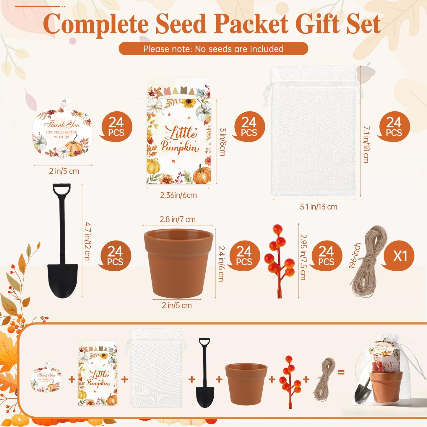 Aneco 24 Set Little Pumpkin Baby Shower Party Favors Seed Packet for Guests