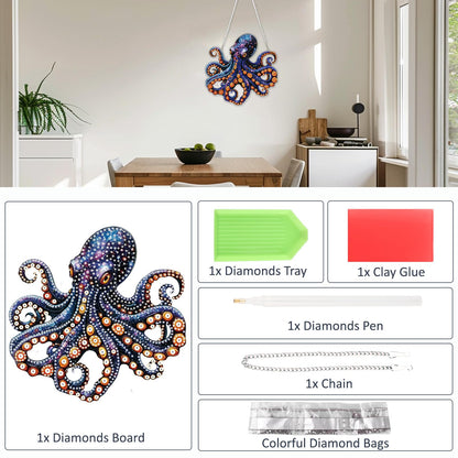 SENQAO Octopus Diamond Art Hanging Kit for Adult, Special Shaped Rhinestone, Double Sided DIY Acrylic Diamond Art Painting Window Pendants Home Garden Wall Hanging Kits Hanging Ornament