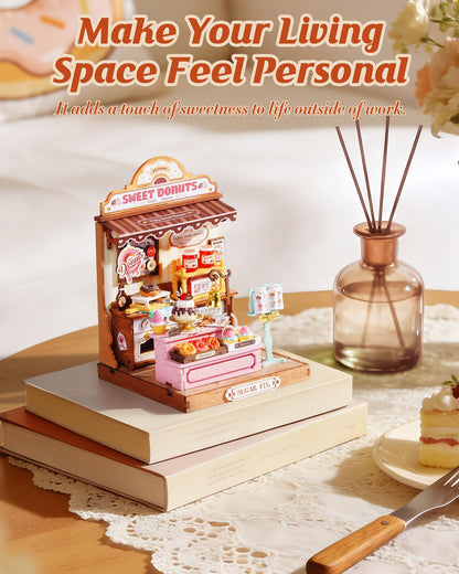Rolife DIY Miniature Kit Mini Building Dollhouse Sweetie's Donut Shop, Miniverse Lifestyle Mini Bookshelf Decoration, DIY Hobbies for Friends (Sweetie's Donut Shop)