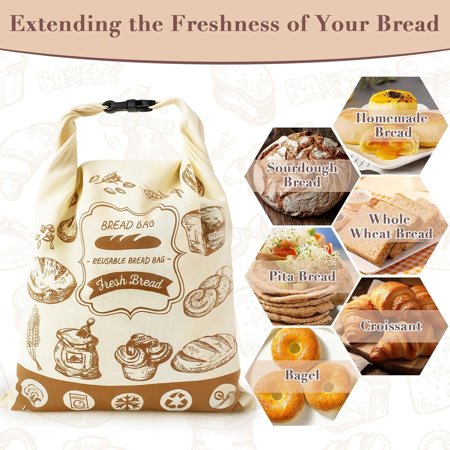 16"x12.5" 1 Reusable Bread Bags for Homemade Bread, Sourdough Bags with Foodgrade TPU Lining, Cotton Bread Bag